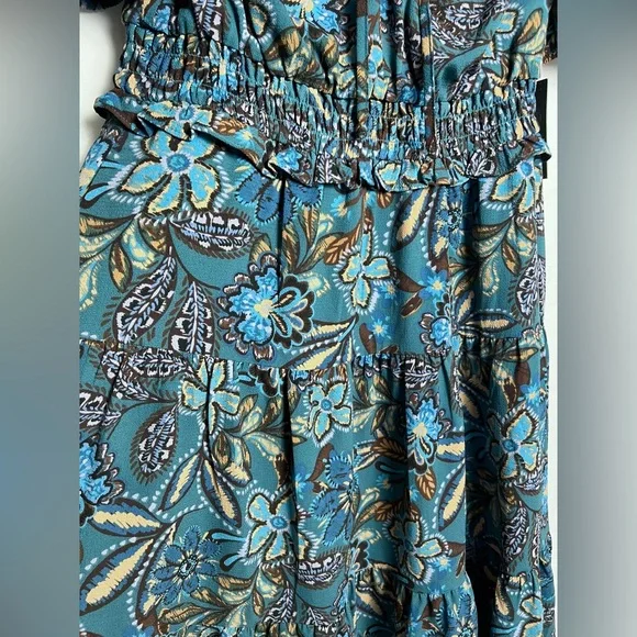 New! Vince Camuto Teal Floral Paisley Print Midi Dress - Picture 4 of 7